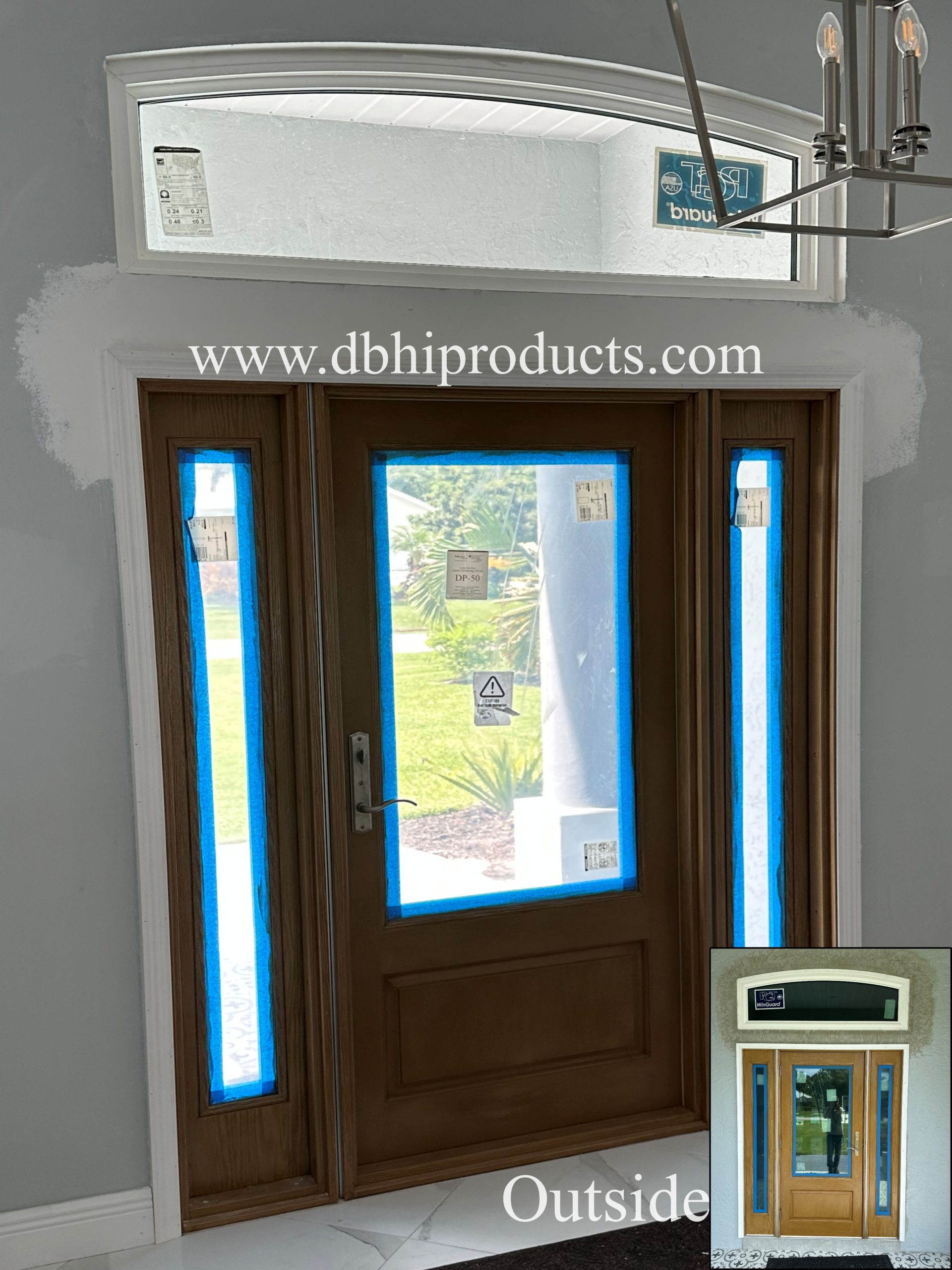 Therma-Tru fiberglass entry door with 3-point lock and transom installation Stuart FL